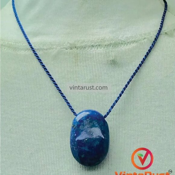Lapis Lazuli Pendant Necklace, Gemstone Oval Shape Necklace Natural Good Quality - Picture 2 of 11
